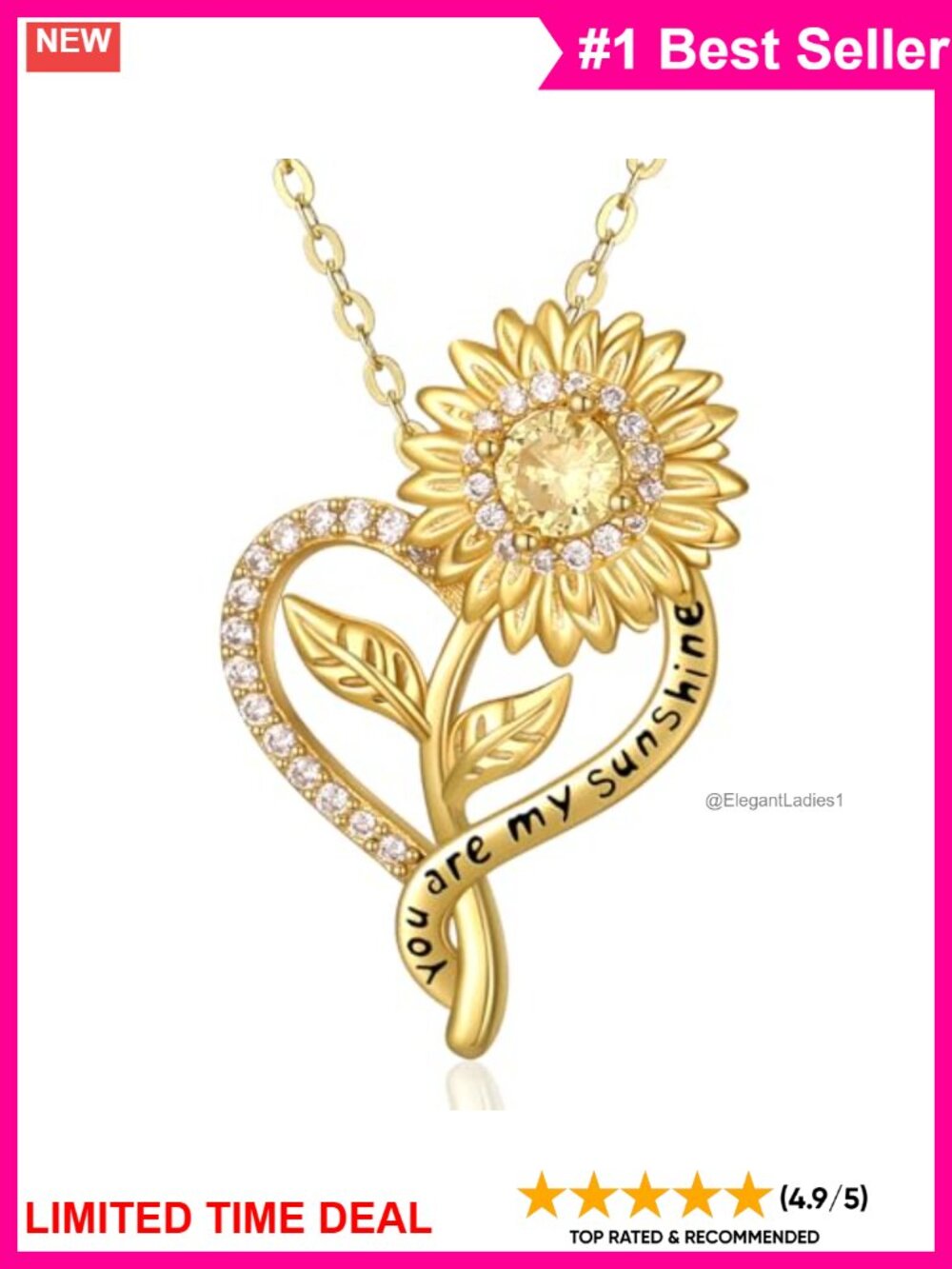 Sunflower Necklace 925 Sterling Silver 14K Gold Plated Pendant Gift